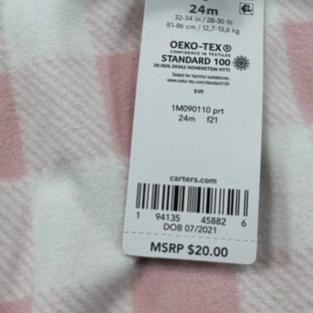 Carters Pink‎ White lamb Plaid Footie Pajamas Sleepers 24 Months